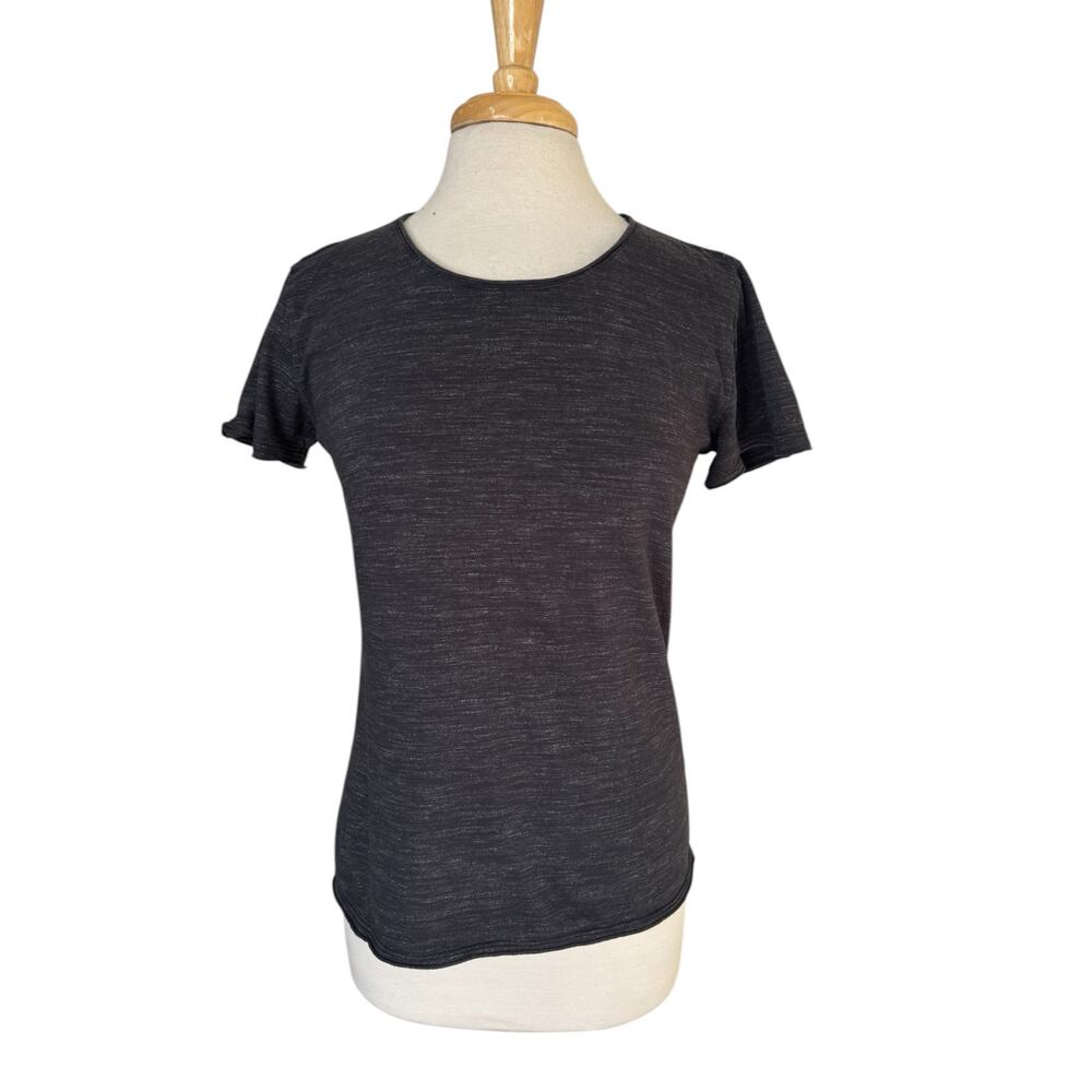 CARBON 2 COBALT Raw Hem Scoop Neck Tee Charcoal Gray Size Small Womens Roll Hem